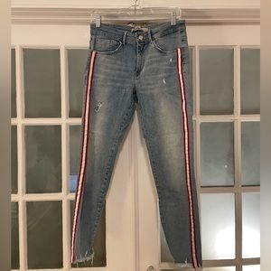 Skinny ankle cut denim Zara jeans with red / white stripe